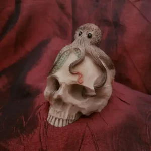 Voici Poulpie, une décoration atypique toute mignonne, mais avec un crâne! Chaque crâne décoratif avec poulpe est fait main en résine.